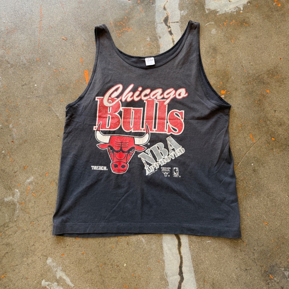 Vintage 90s Trench Chicago Bulls NBA Tank Top Black Sleeveless Shirt XL